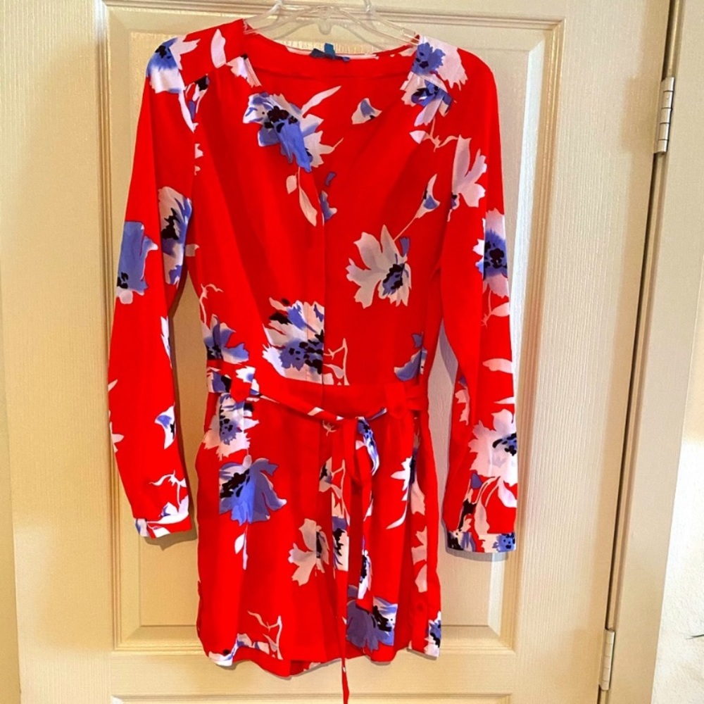 Floral Red, White and Blue Romper Size 8